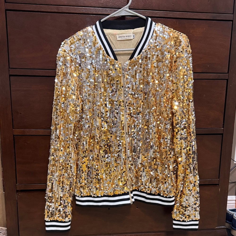 Gold sequin bomber jacket
